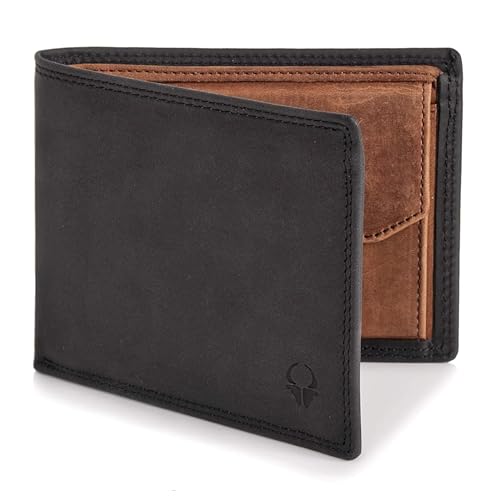 DONBOLSO Geldbörse Zürich - Großes Portemonnaie aus Leder für Herren - Geldbeutel und RFID Schutz - Geldbörse mit Münzfach - Portmonee für Männer - Vintage Schwarz-Braun
