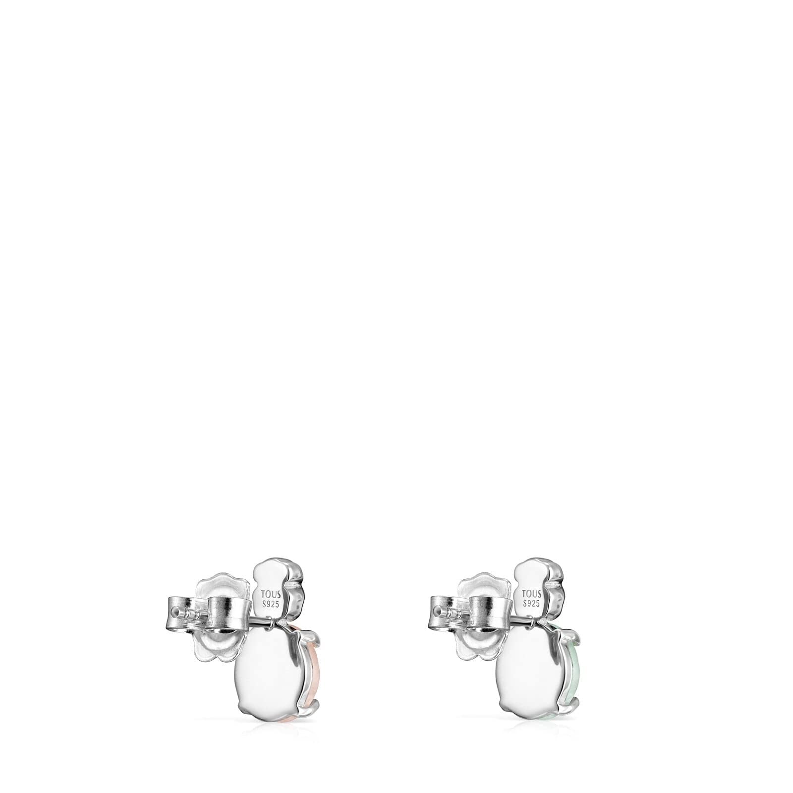 TOUS Pendientes de Plata de Primera Ley para Mujer con Cierre a Presión y Motivo de 1.2cm en Amazonita y Cuarzo, Versátil y Combinable, Colección Mini Color