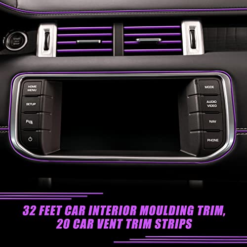 Tallew 25 Pack Interior Car Accessories, 32 Feet Car Interior Moulding Trim, 20 Car Vent Trim Strips And 4 Car Cup Holder Decorative Filler Insert Strip Auto Non Slip Insert With Scraper (Purple) #TOP5