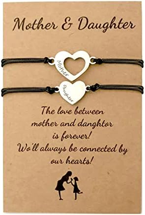 Mother Daughter Bracelets Set Gift for Mum Daughter Mommy and Me Love Heart Matching Bracelet Long Distance Wish Bracelets Handmade Jewelry Gift Women Girls