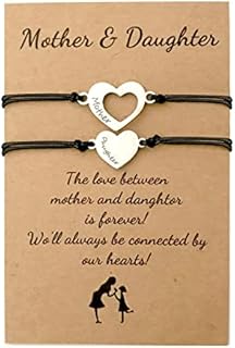 Mother Daughter Bracelets Set Gift for Mum Daughter Mommy and Me Love Heart Matching Bracelet Long Distance Wish Bracelets Handmade Jewelry Gift Women Girls