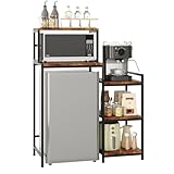 BouPower 35.8in Mini Fridge Stand with Storage Shelf, 5-Tier Microwave Stand & Coffee Bar Organizer with Adjustable Adjustable Shelves, 200LBS Sturdy Mini Fridge Shelf for Dorm, Apartment, Office