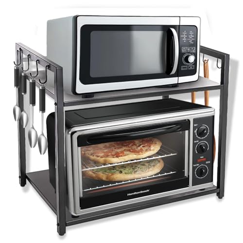 A to Z Hub-GT || 2 Tier Metal Microwave Stand || Microwave & OTG Stand for Kitchen Counter|| Double Platform for Extra Storage with Hooks|| Kitchen Oven Rack