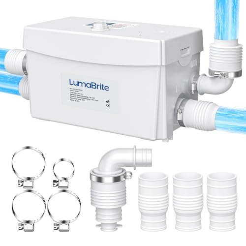 LumaBrite 300W Hebeanlage, Kleinhebeanlage mit 3 Wassereinlässen Abwasserpumpe Hebeanlage Waschmaschine Schmutzwasser für Keller, Küche, Waschbecken, Dusche, Badewanne, Aufspülmaschine