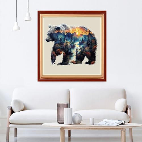 Image of Joyhoor Cross Stitch Kits for Beginners Stamped Cross-Stitch Supplies Needlework preprint Embroidery Kits for Adults DIY Needlepoint Kit Embroidery Patterns 11CT- Abstract Bear 18x18 inch