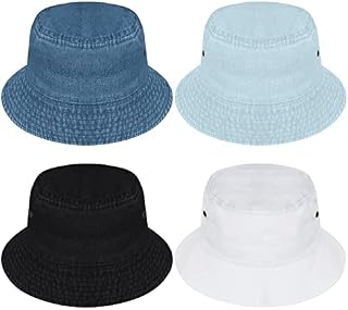 BELLE VOUS Cotton Bucket Hat Set (4 Pack) - Foldable Unisex Sun Hat for Men and Women - Outdoor Packable Cap for Summer Travel/The Beach - Casual Fishermans Hiking/Camping Hat Multi