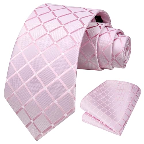 Image of HISDERN Mens Ties Solid Color Tie and Pocket Square Set Classic Woven Formal Neckties & Handkerchief Wedding Party