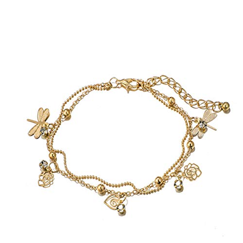 Jixing - Pulsera de cadena de mano para mujer, diseño de libélula y flor, diseño de libélula