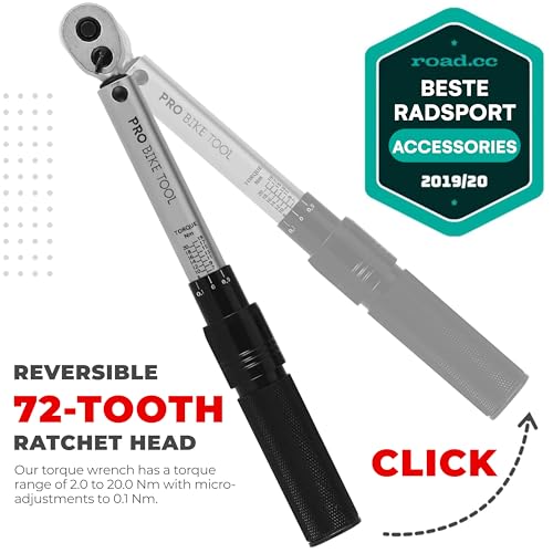 PRO BIKE TOOL 1/4 Inch Drive Click Bicycle Torque Wrench Set – 2 to 20 Nm – Maintenance Kit for Road and Mountain Bikes - Includes Allen and Torx Screws, Extension Bar and Storage Box - ISO Certified - Thumbnail 6