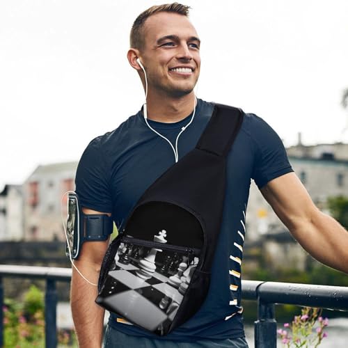 Bolso crossbody casual de ajedrez blanco y negro unisex miniatura 3