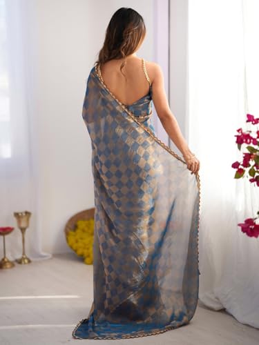 Image of AKHILAM Women's Chiffon Checkered Printed Saree With Unstitched Blouse Piece (AARYAN14602 KR Parent)
