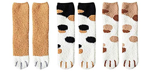 CIZEUR 3/6 Paia Calze Gatto Invernali Bambine e ragazze Calzini Animali Simpatici Cartoni Calzini Caldo per dormire caldi e spessi Cald Simpatici Regali ，marrone