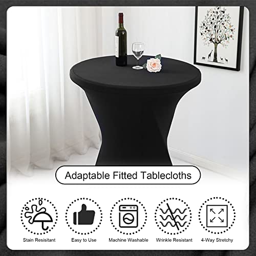 Dololoo 2 Pack Spandex Black Cocktail Table Covers, Fitted Round Highboy Table Covers, Stretch Square Corners Tablecloths For Party,Bar,Wedding,Birthday,Banquet,30"-32" Diameter X 40"-43" Height #TOP1