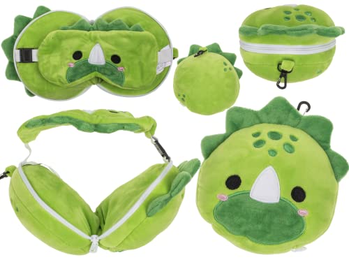 Out of the blue Cuscino da viaggio in peluche con maschera per gli occhi, dinosauri, ca. 17 x 14 x 10 cm