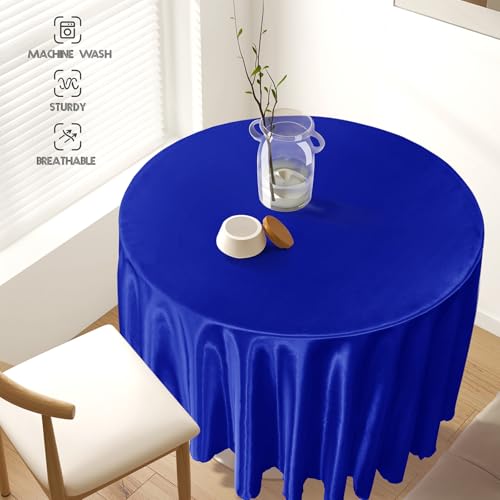 Homiest 84 Inch / 7ft Satin Round Tablecloth, Royal Blue Table Cover by Homiest - Used condition - Image 5