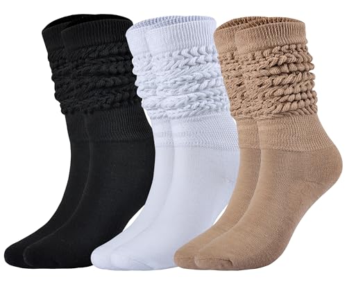 JORMATT Women Slouch Socks Thick Boot Socks Soft Extra Long Knee High Scrunch Socks Size 5-10