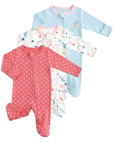WYTbaby 3 Pack Baby Boys Girls Sleepsuits, 100% Cotton Zip-U