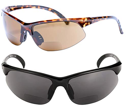 Mass Vision 2 Pair of Polarized Bifocal Sport Wrap Sunglasses - Outdoor Reading Sunglasses (Black/Tortoise, 1.5)
