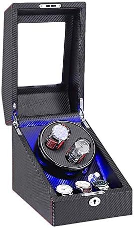 FENOKD Mechanical Watch Shaker 2+3 Watch Winder for Automatic Watches with Blue LED Light Fiber Leather Dual Power Quiet Motor