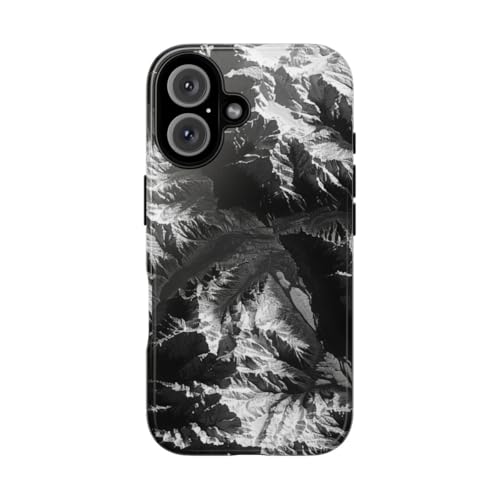 Coque rigide iPhone 16 antichoc motif montagne noir et blanc