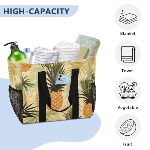Nander Tropical Pineapple Foldable Tote Bag Waterproof Sandproof Women Beach Bag Handbag Gym Bag Travel Shopping Bag4