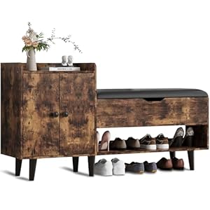 50″ Entryway Shoe Bench with Hidden Storage,Shoe Organizer Storage Bench with Shelf and Cabinet Entryway Bench for Bedroom Living Room and Hallway