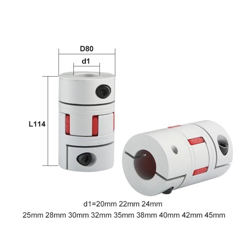 Acoplamiento de ciruela aluminio 80 mm diámetro x 114 largo, tamaño orificio 20 a 45, conector eje blando motor acoplador CNC Manguito(27mm to 27mm)