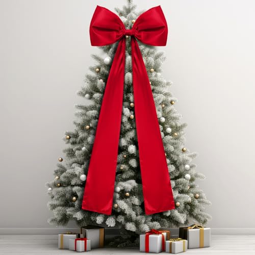 Daifunli 20 x 47 Inches Extra Large Satin Bows Decorations Christmas Tree Topper Giant Xmas Tree Toppers Bows for Home Wreath Wall Holiday Birthday Wedding Engagement Party Decor (Red)