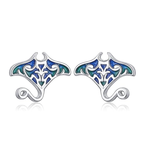 Boucles d'oreilles raie manta en argent sterling pour femme passionnée d'océan