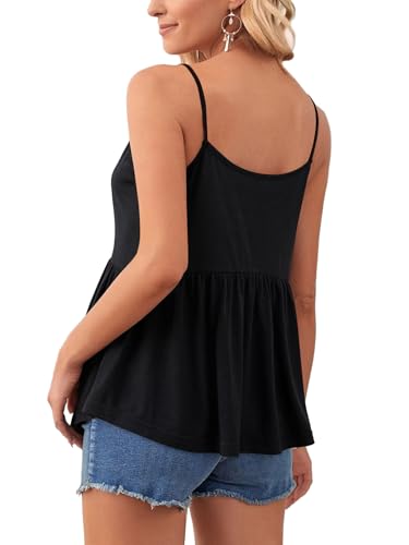 Vrtige Women's Crewneck Spaghetti Strap Pleated Ruffle Hem Sleeveless Cami Tank Peplum Top2