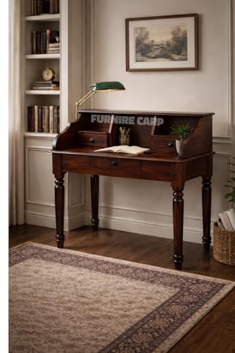 Image of Sheesham Wood Study Table with 3 Drawers Storage for Study Room Home and Office (Assemble- Do It Yourself) Color -Mahoghany Brown Finish (moghny)