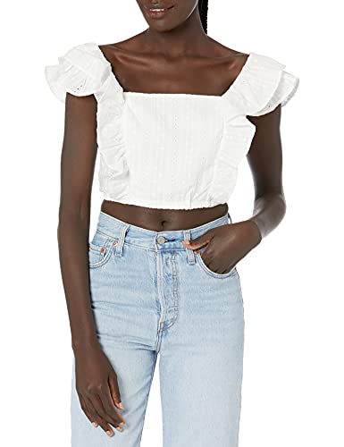 BCBGeneration Women's Woven Eyelet Top, White, Small