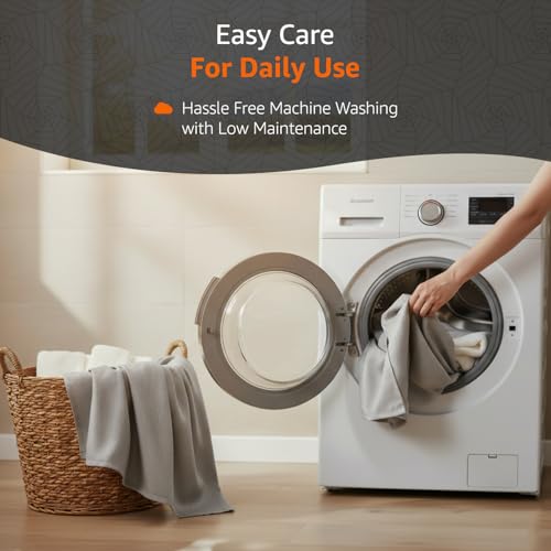 Image of Amazon Basics Shower Curtain 5 Feet | Waterproof Bathroom Curtain | PVC-Free, No Plastic Smell | Machine Washable Fabric | Grey | 6ft Wide | 12 Hooks -180 CM X 150 CM
