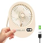 Mini USB Desk Fan Rechargeable Ultra Quiet 180° Folding 6 Speeds Desktop Fans with LED Display, Child-Safe Grille Cooling Small Portable Table-Fan for Office/Bedroom, Gifts for Women/Men/Girls (Beige)