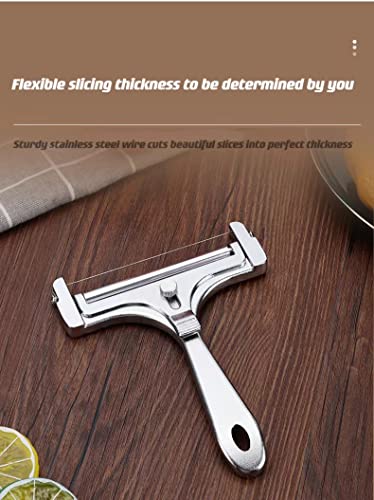 Zulay Cheese Slicer With Adjustable Thickness - Wire Cheese Slicer For Mozzarella Cheese, Cheddar Cheese, Gouda Cheese - Cheese Slicers For Block Cheese Heavy Duty With 2 Extra Wires (Silver) #TOP3