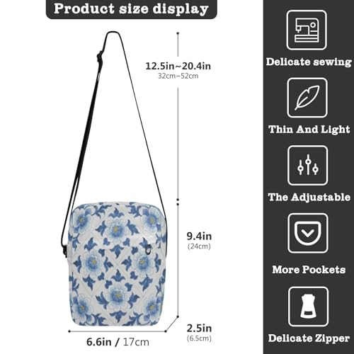 messenger bag crossbody Crossbody Bags For Women Shoulder Hand Bag For Woman Adjustable Strap for Casual Casual- Porcelain Chinese Style Floral3
