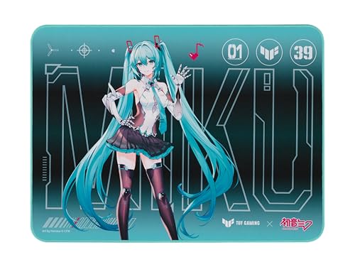 asus tuf gaming p1 hatsune miku edition portable gaming mouse pad  10 x 8 medium size aqua protective coating water-resistant surface durable anti-fray stitching non-slip rubber base