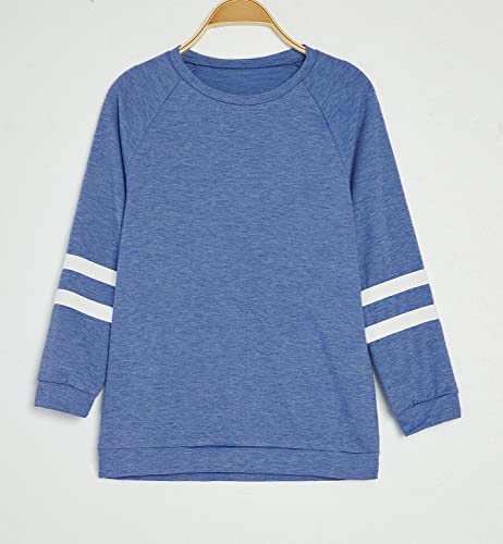 Image of Apbondy Girls Shirts Casual Long Sleeve Crewneck Loose Striped Sweatshirts Pullover Tops