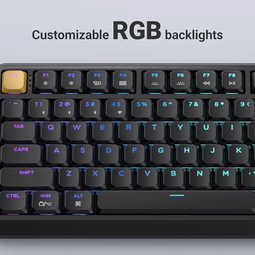 Image of Keychron KJ1 Low Profile Wireless Mechanical Keyboard - 75% Layout Banana Switch, QMK RGB Backlit, 2.4G /Bluetooth /USB-C, Double-Shot PBT Keycaps, 2000mAh Battery, Mac /Win /Linux Compatible - Black