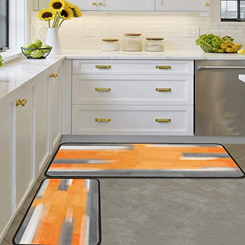Orange Kitchen Rugs Set Of 2 - Kitchen Floor Mats Non-Slip Backing - Kitchen Mat Washable Doormat Runner Rug Set For Home Accessories And Decor 17X47.2 And 17X30 Inches. #TOP2