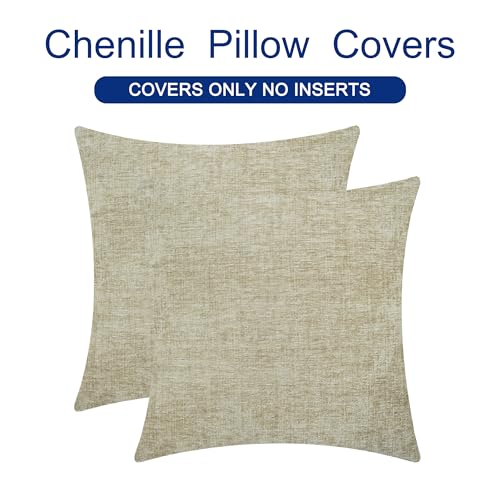 Image of CaliTime Throw Pillow Covers Decorative 26 X 26 Inches Pack of 2 Cozy Chenille Cushion Cases for Couch Sofa Bed Living Room Home Light Taupe