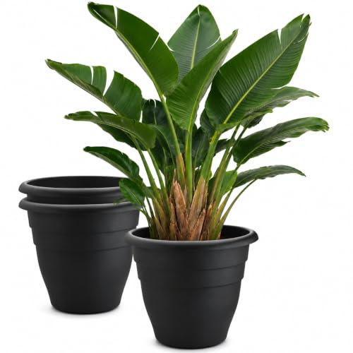 RooTrimmer 3 Pack 20 Inch Large Plant Pots for Outdoor Heavy Duty Extra Large Deep Garden Planter with Drainage Holes Sturdy Textured Black Flower Pot for Trees Shrubs Patio Lawn