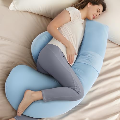 57 Inch Maternity Pillows,Pregnancy Pillows for sleeping,Knitted Full Body Pillows for Pregnant Women ,J-Shaped Full Body Maternity Pillow with Removable Cover,Side Sleeper Pillow for Adults (Knitted)