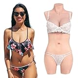 CYOMI Silikon Brüste Brustformen Realistisch Brustplatten Mit Katheter silikon Bodysuit für Crossdresser Transgender Cosplay（Elfenbeinweiß,Plusgröße-C Cup）