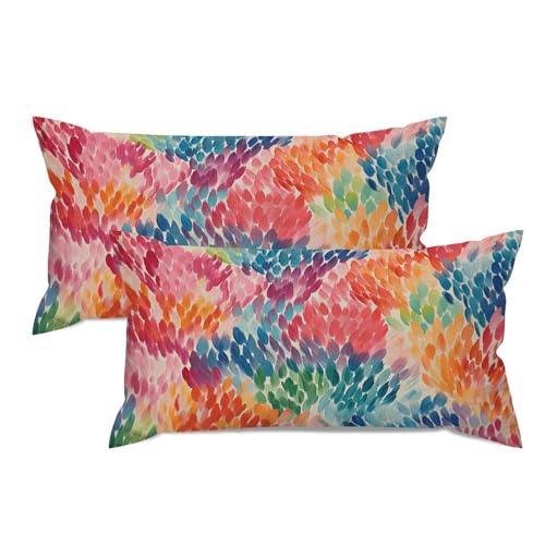 Set of 2 Rainbow Color Pillow Cases 12x24in Cushion Covers Farmhouse Pillows Covers for Couch Living Room Office Soft Rectangle Accent Pillowcase for Kids