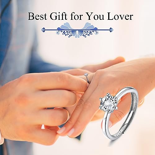 JeweBella Anillo de Plata 925 con Zirconia Cúbica Brillante para Compromiso y Bodas - Ajustable para Pareja - Regalo Aniversario - imagen 3