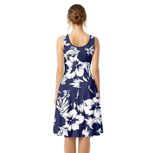 Image of Women Stylish Tank Dresses Sleeveless Round Neck Midi Casual Dress with Pocket for Summer