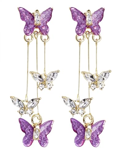 Butterfly Earrings 1 Pair Crystal Long Tassel Butterfly Dangle Drop Earrings Jewelry Set for Women