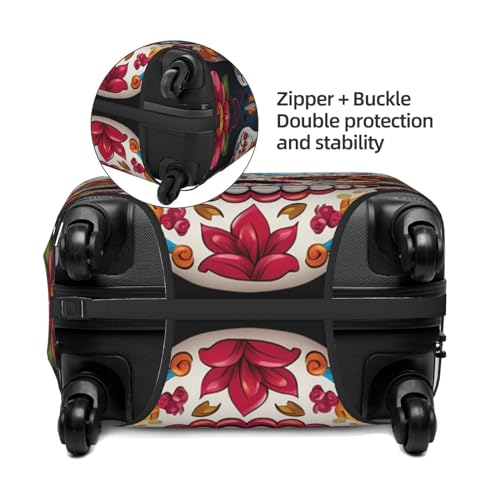 Colorful Sugar Skull Travel Luggage Cover Elastic Washable Suitcase Cover Protector Fashion Stretch Baggage Covers Dustproof Suitcase Sleeve Fits 18-32 inch Luggage, Black, X-Large3