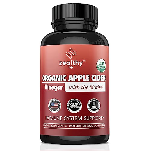 Organic Apple Cider Vinegar with The Mother – 1200mg Capsules for Optimal Wellness, Gluten-Free, Non-GMO, 120 Veggie Capsules – Zealthy Life